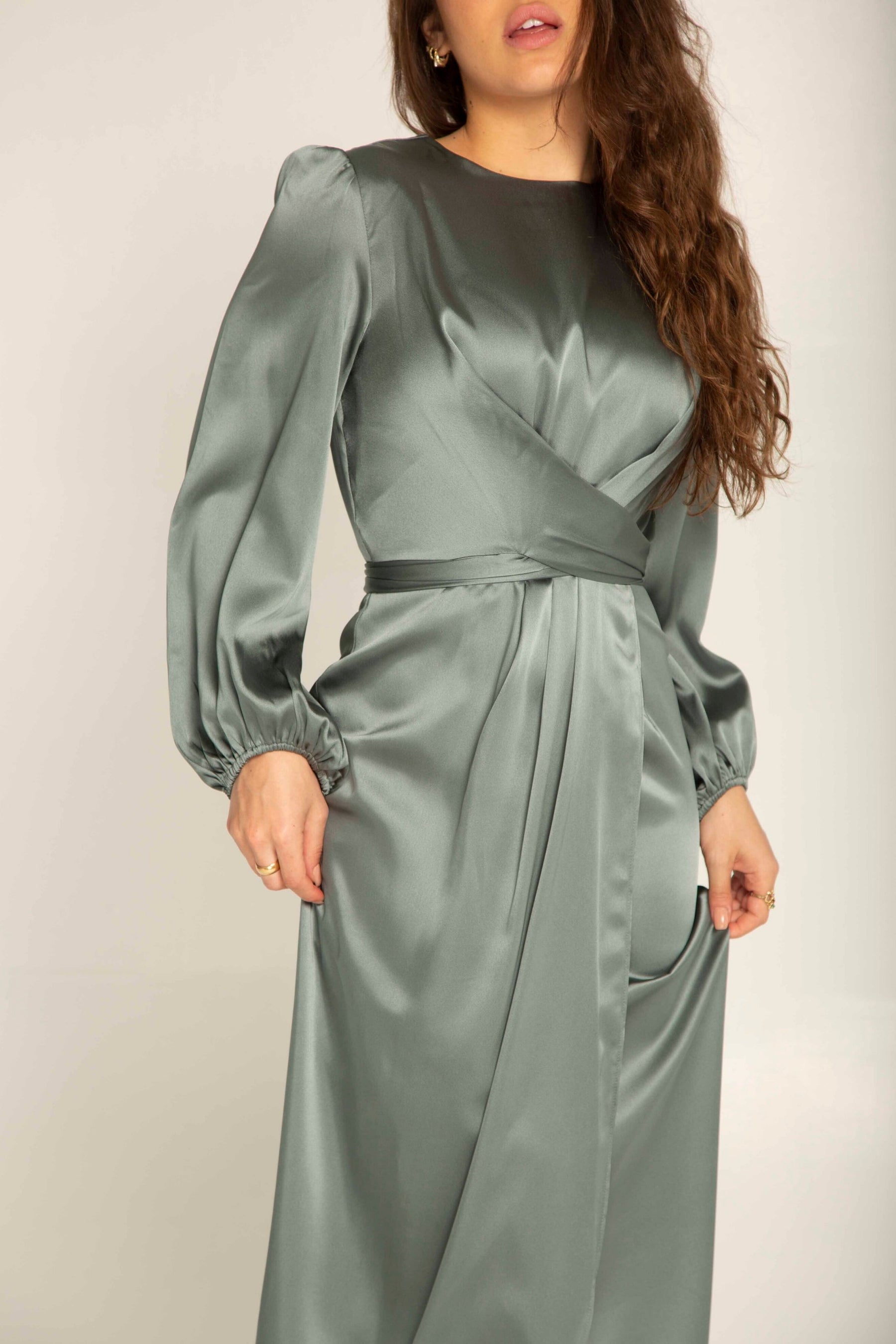 Julianna Satin Wrap Waist Maxi Dress - Teal